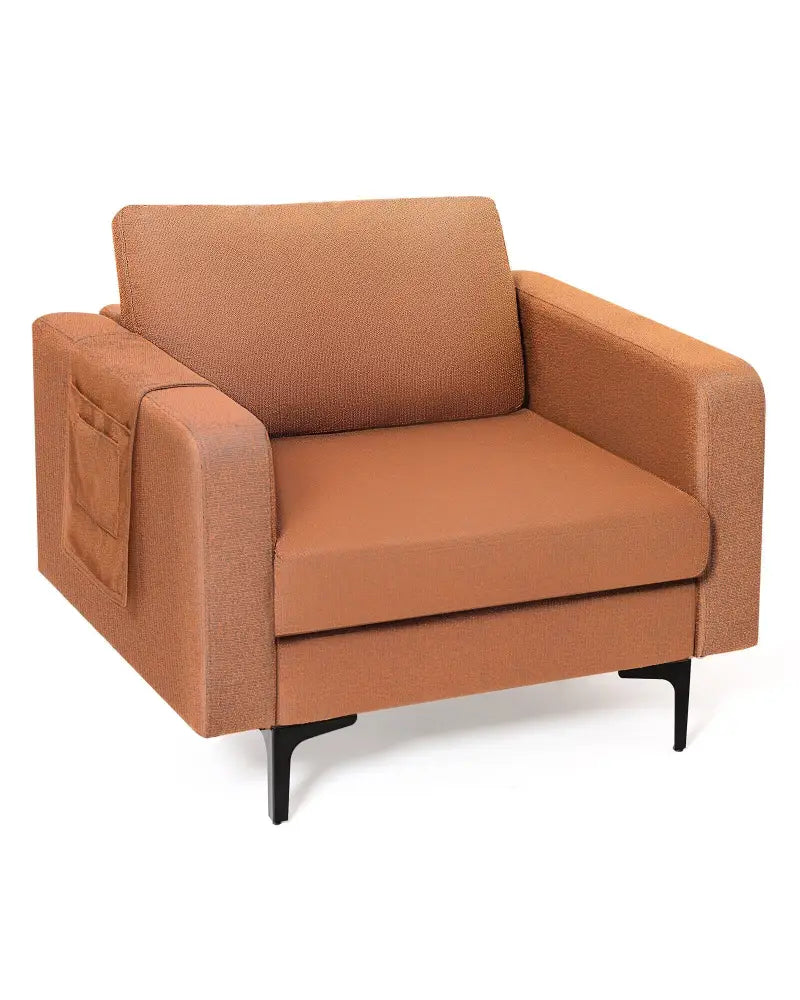 Modern Accent Armchair with Side Storage Pocket-Orange - Orange - Accent Chairs