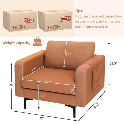 Modern Accent Armchair with Side Storage Pocket-Orange - Orange - Living Room