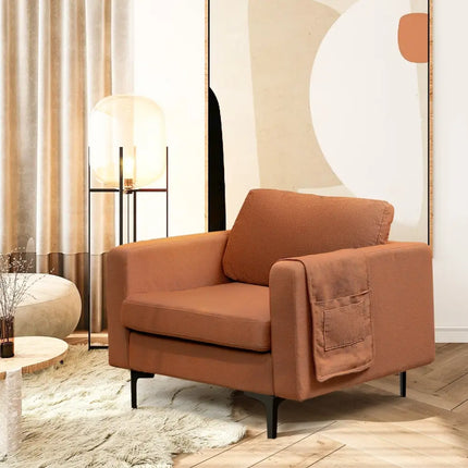 Modern Accent Armchair with Side Storage Pocket-Orange - Orange - Living Room