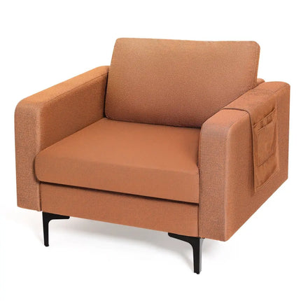 Modern Accent Armchair with Side Storage Pocket-Orange - Orange - Living Room