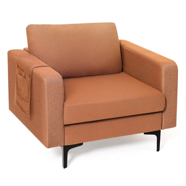 Modern Accent Armchair with Side Storage Pocket-Orange - Orange - Living Room