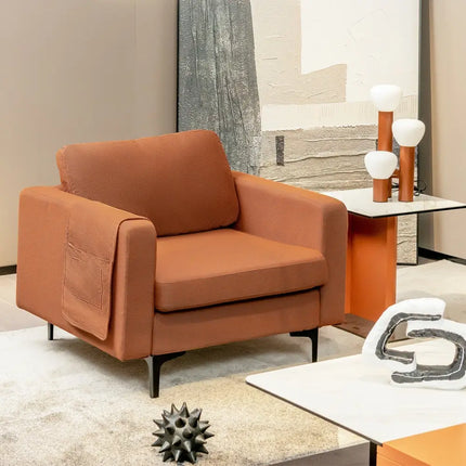 Modern Accent Armchair with Side Storage Pocket-Orange - Orange - Living Room