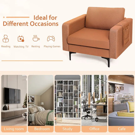 Modern Accent Armchair with Side Storage Pocket-Orange - Orange - Living Room