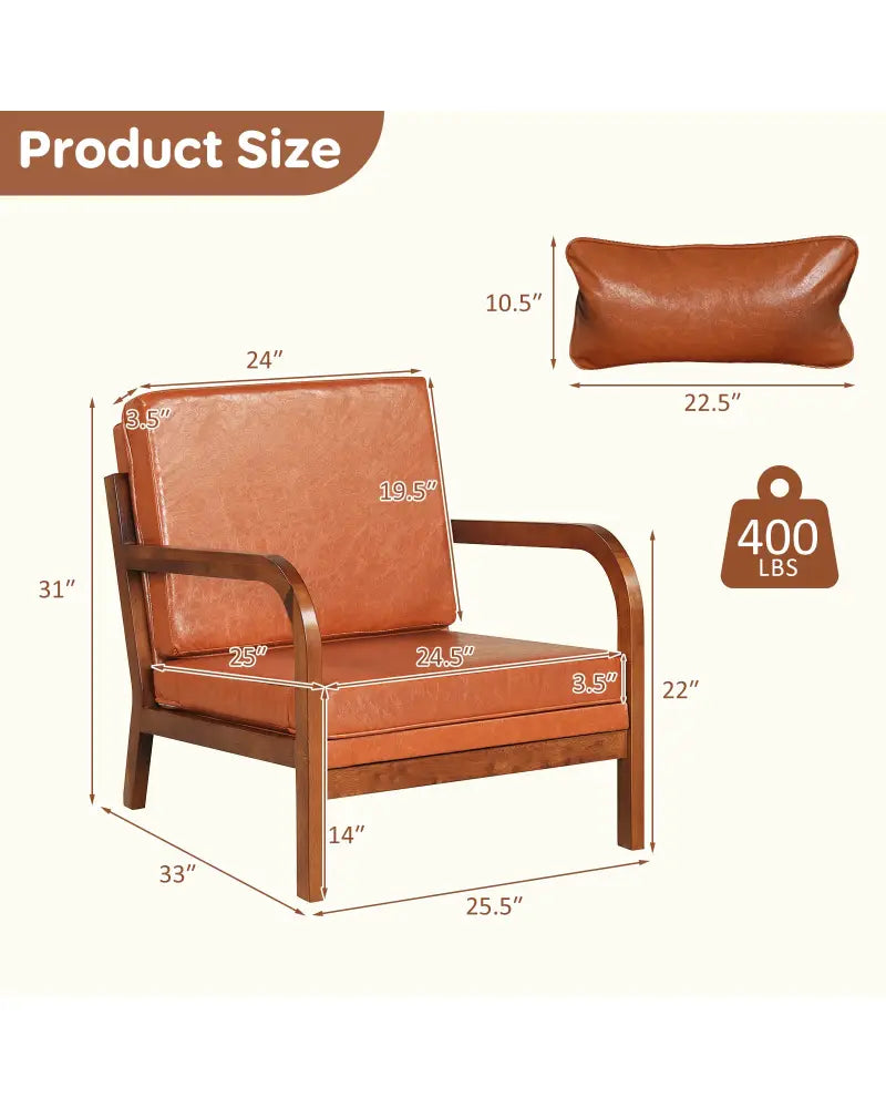 Modern Accent Chair Faux Leather Linen Fabric Upholstered Armchair-Brown - Brown - Accent Chairs