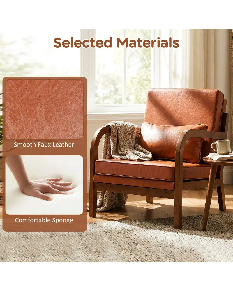 Modern Accent Chair Faux Leather Linen Fabric Upholstered Armchair-Brown - Brown - Accent Chairs