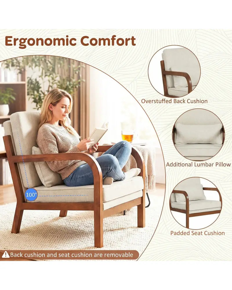 Modern Accent Chair Faux Leather Linen Fabric Upholstered Armchair-White - White - Accent Chairs