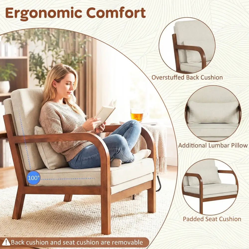 Modern Accent Chair Faux Leather Linen Fabric Upholstered Armchair-White - White - Accent Chairs