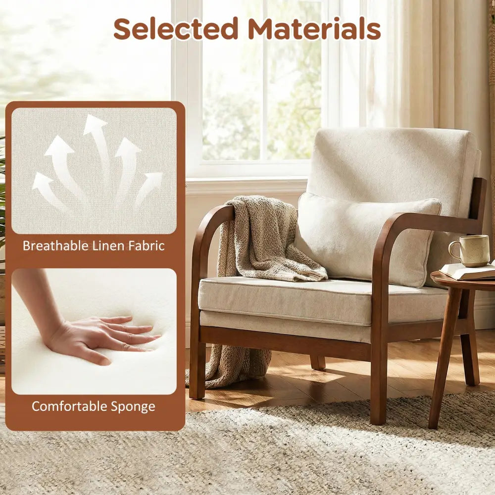 Modern Accent Chair Faux Leather Linen Fabric Upholstered Armchair-White - White - Accent Chairs