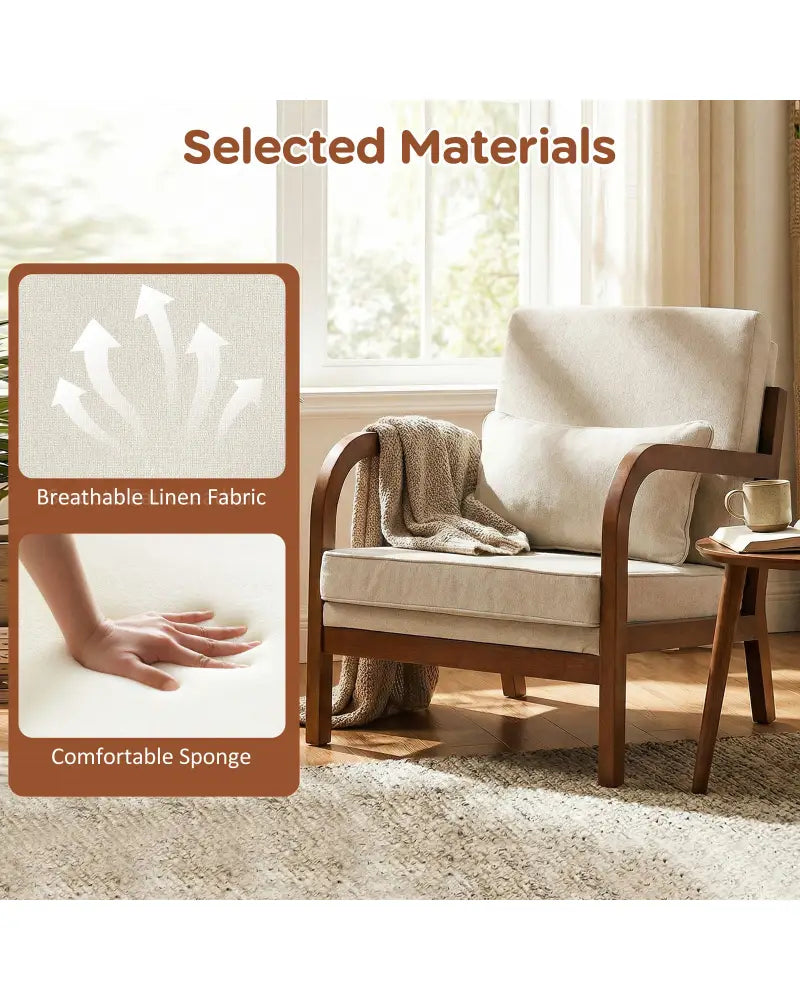 Modern Accent Chair Faux Leather Linen Fabric Upholstered Armchair-White - White - Accent Chairs