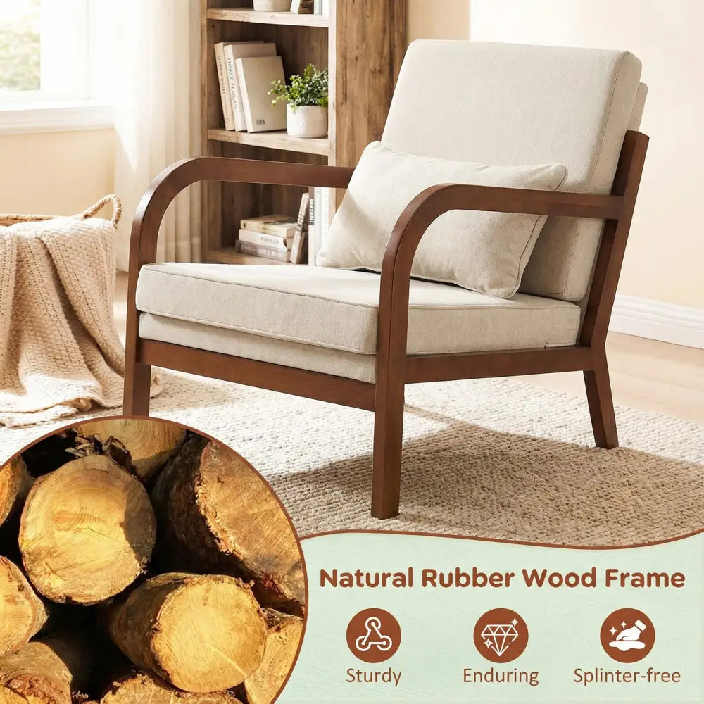 Modern Accent Chair Faux Leather Linen Fabric Upholstered Armchair-White - White - Accent Chairs