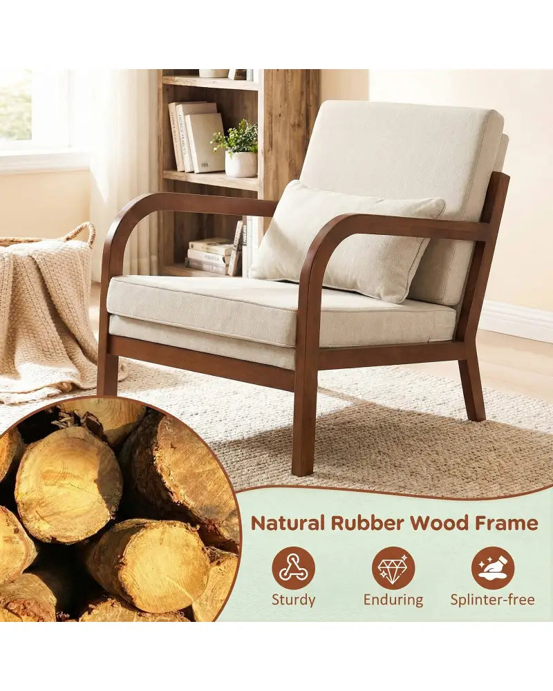 Modern Accent Chair Faux Leather Linen Fabric Upholstered Armchair-White - White - Accent Chairs