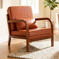 Modern Accent Chair Faux Leather Linen Fabric Upholstered Armchair-Brown - Brown - Accent Chairs