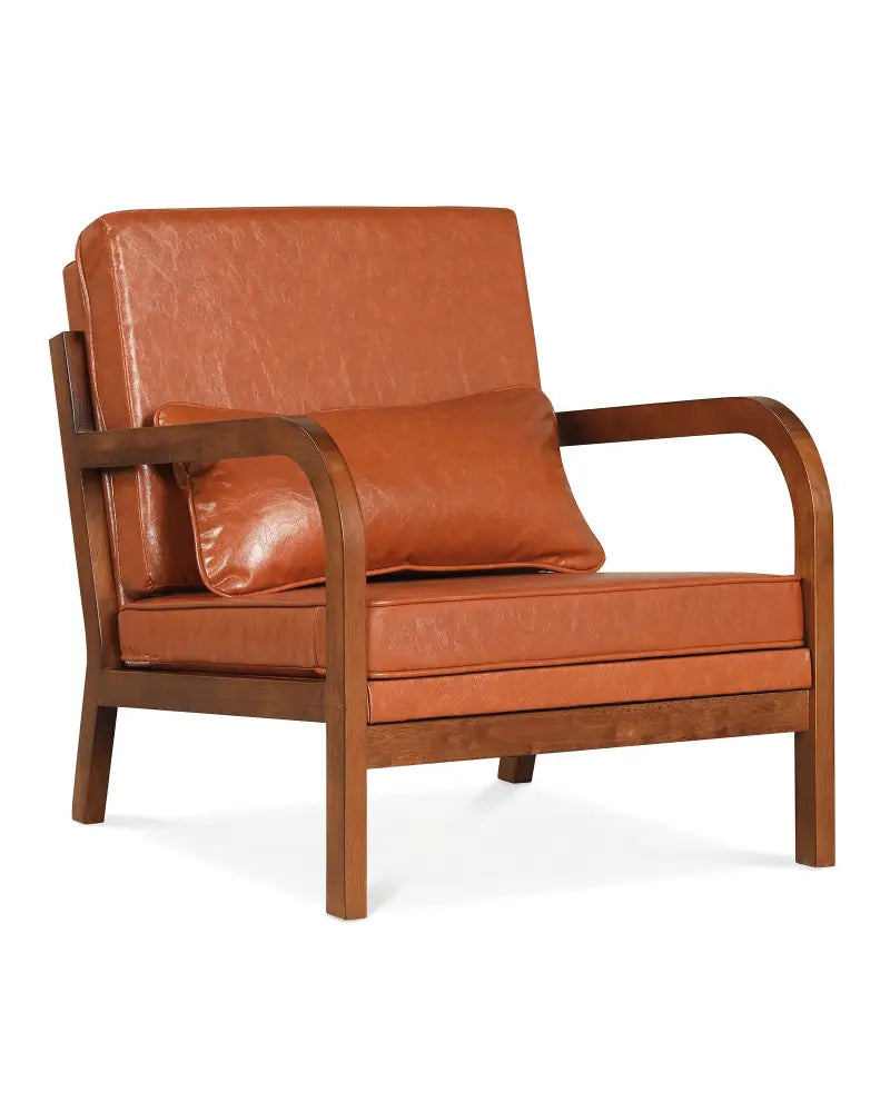 Modern Accent Chair Faux Leather Linen Fabric Upholstered Armchair-Brown - Brown - Accent Chairs