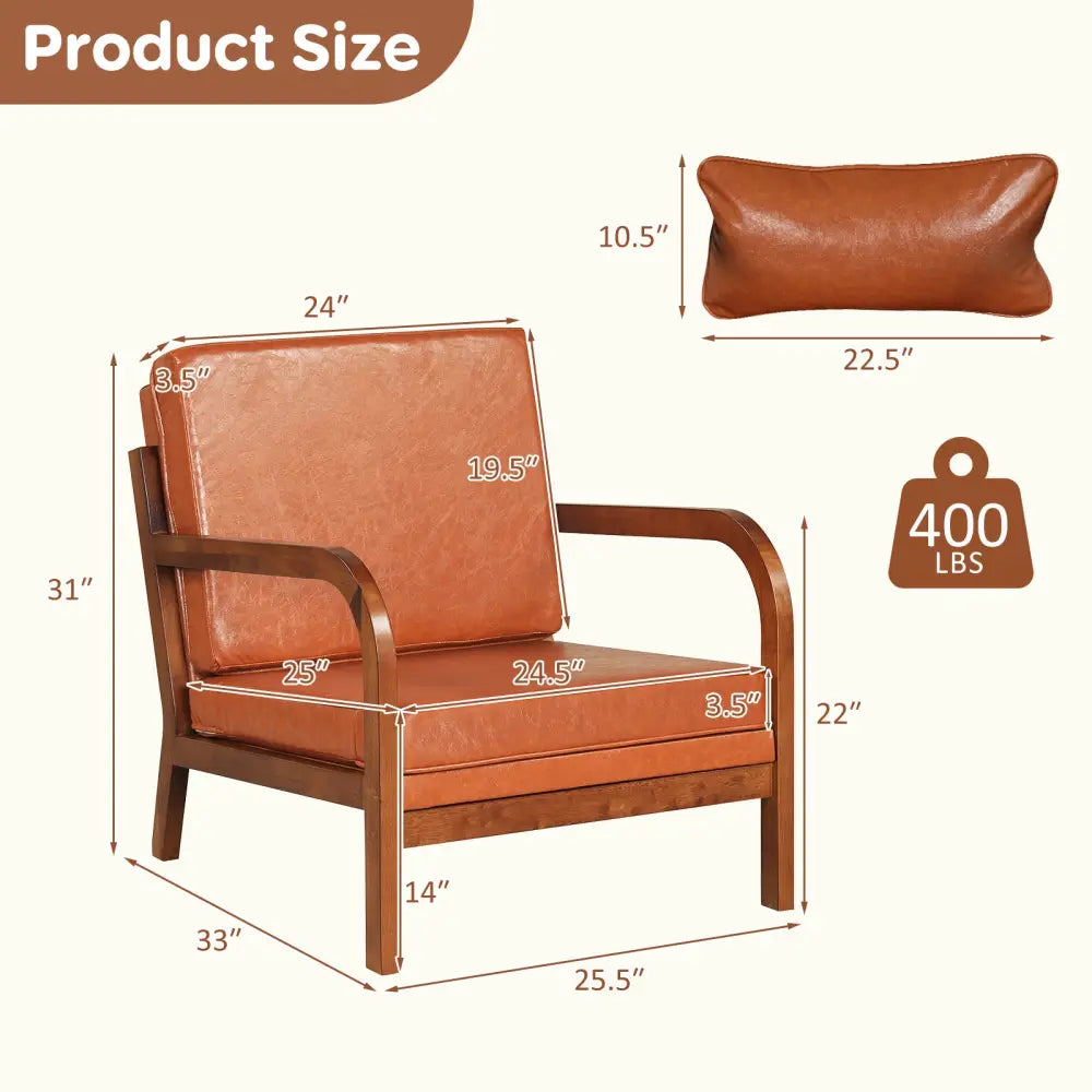 Modern Accent Chair Faux Leather Linen Fabric Upholstered Armchair-Brown - Brown - Accent Chairs