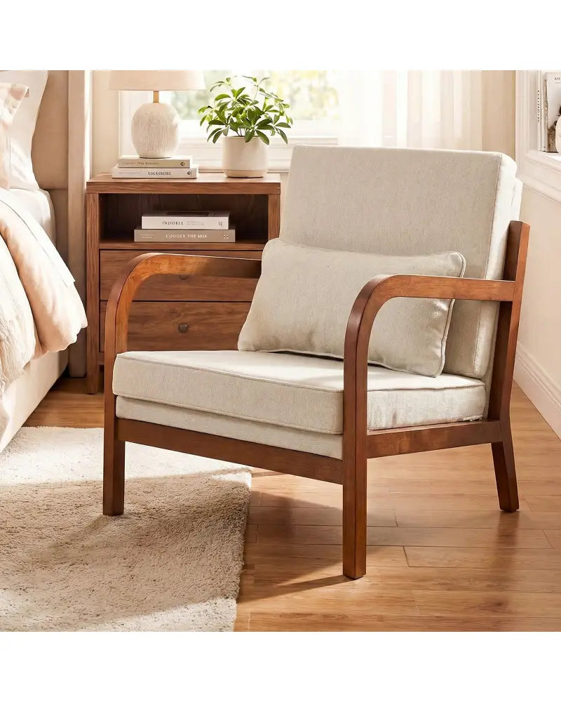 Modern Accent Chair Faux Leather Linen Fabric Upholstered Armchair-White - White - Accent Chairs