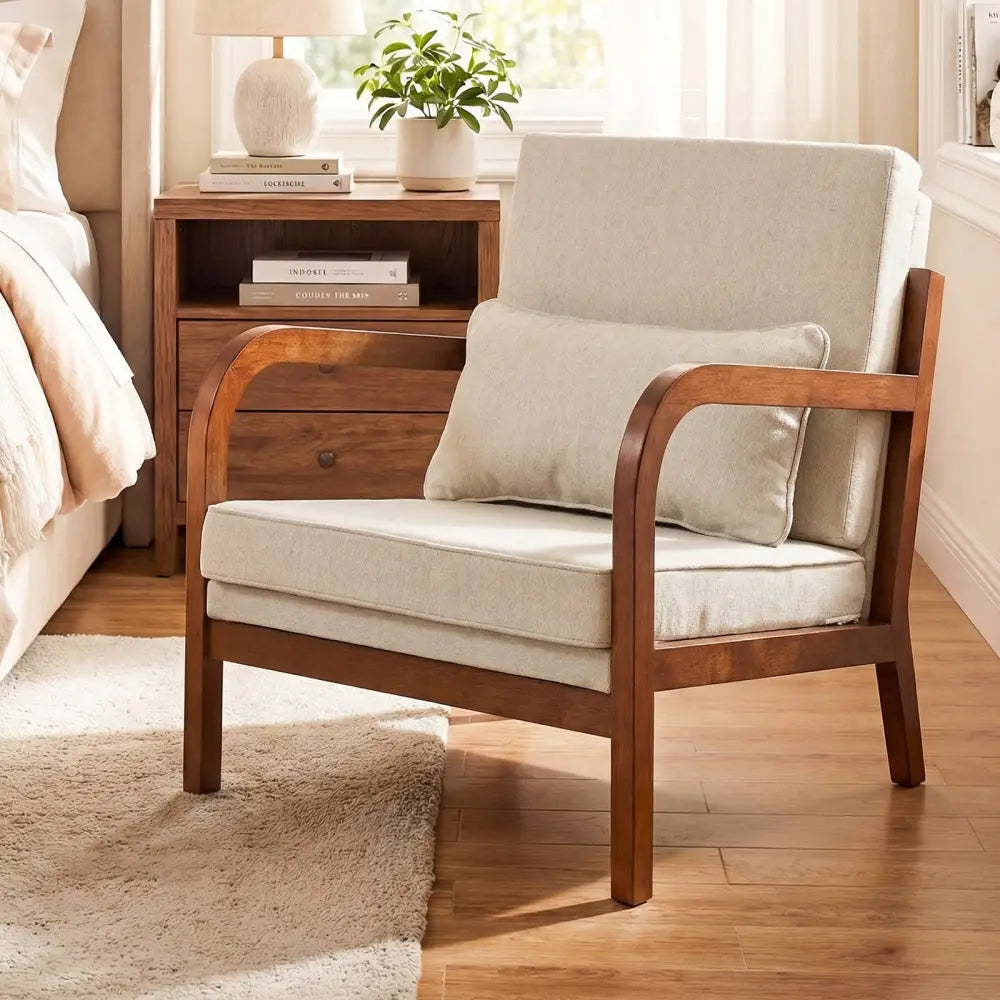 Modern Accent Chair Faux Leather Linen Fabric Upholstered Armchair-White - White - Accent Chairs