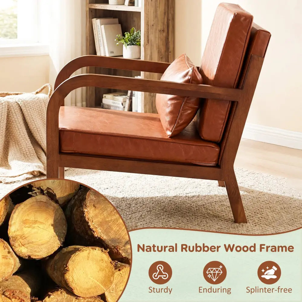 Modern Accent Chair Faux Leather Linen Fabric Upholstered Armchair-Brown - Brown - Accent Chairs