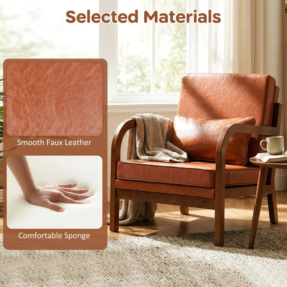 Modern Accent Chair Faux Leather Linen Fabric Upholstered Armchair-Brown - Brown - Accent Chairs