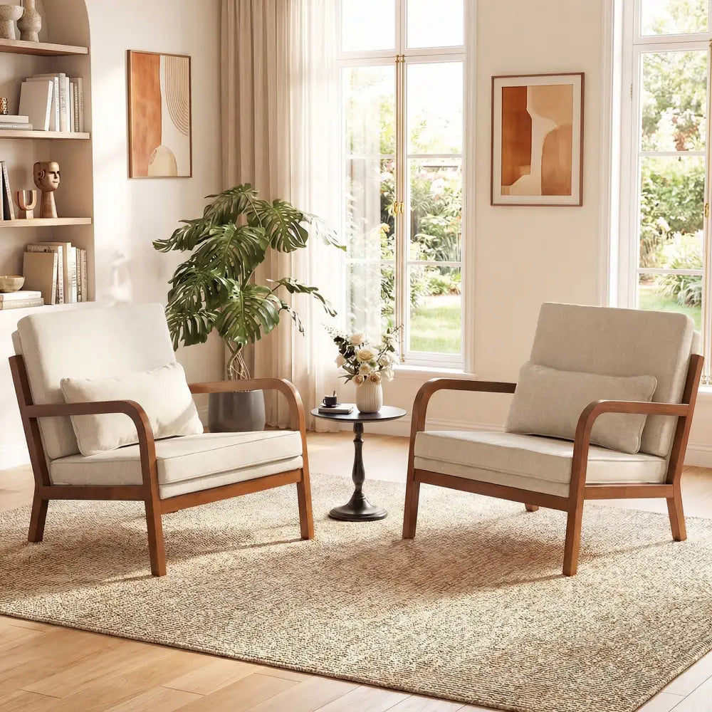 Modern Accent Chair Faux Leather Linen Fabric Upholstered Armchair-White - White - Accent Chairs