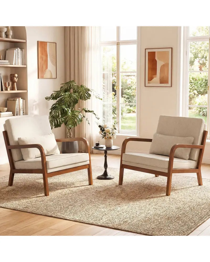 Modern Accent Chair Faux Leather Linen Fabric Upholstered Armchair-White - White - Accent Chairs