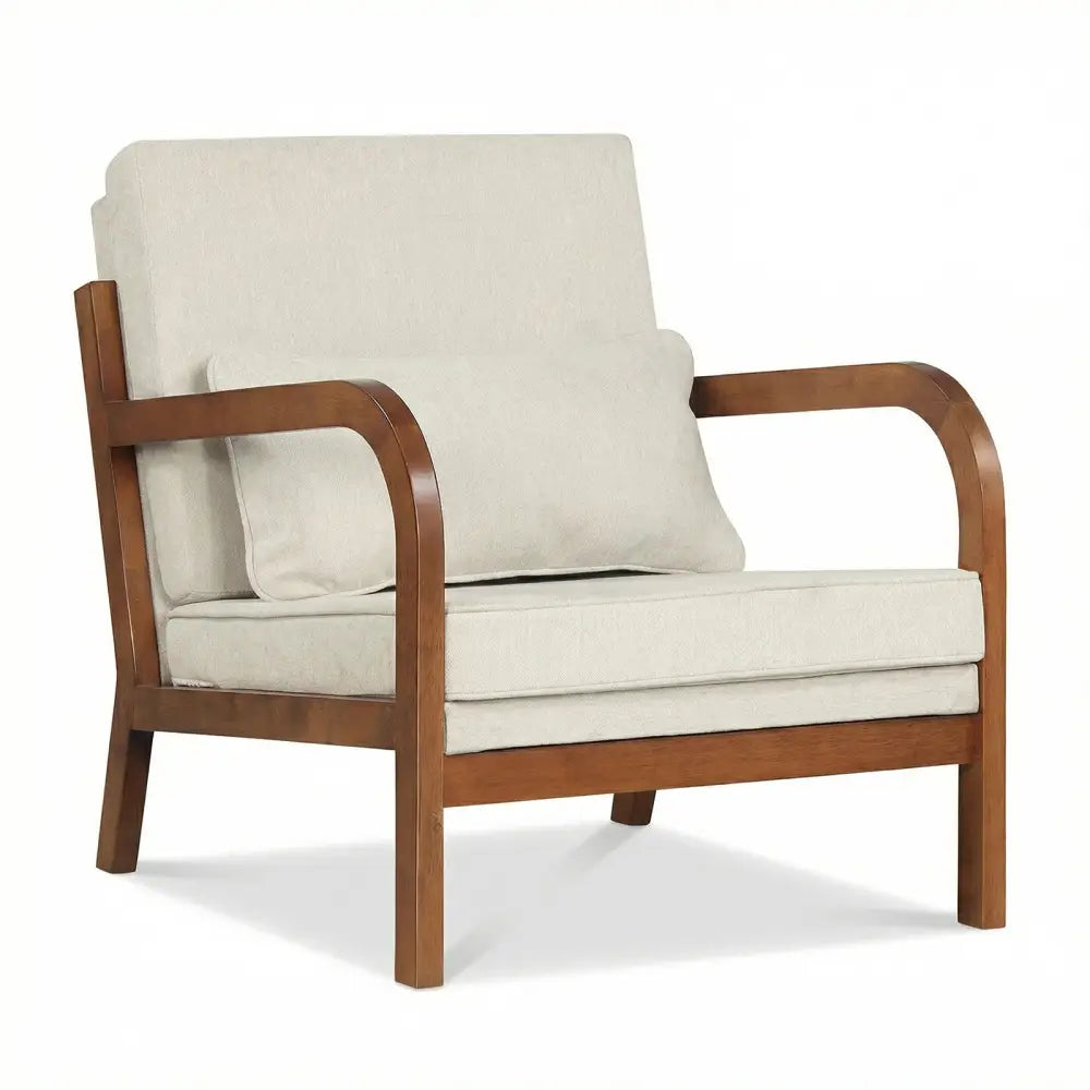 Modern Accent Chair Faux Leather Linen Fabric Upholstered Armchair-White - White - Accent Chairs