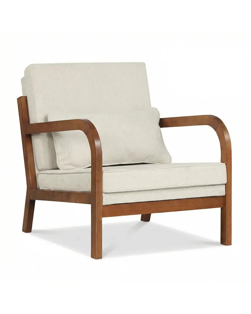 Modern Accent Chair Faux Leather Linen Fabric Upholstered Armchair-White - White - Accent Chairs
