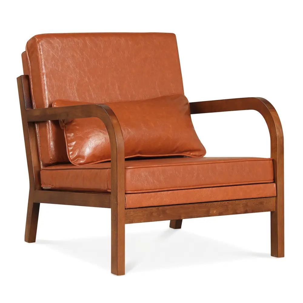 Modern Accent Chair Faux Leather Linen Fabric Upholstered Armchair-Brown - Brown - Accent Chairs