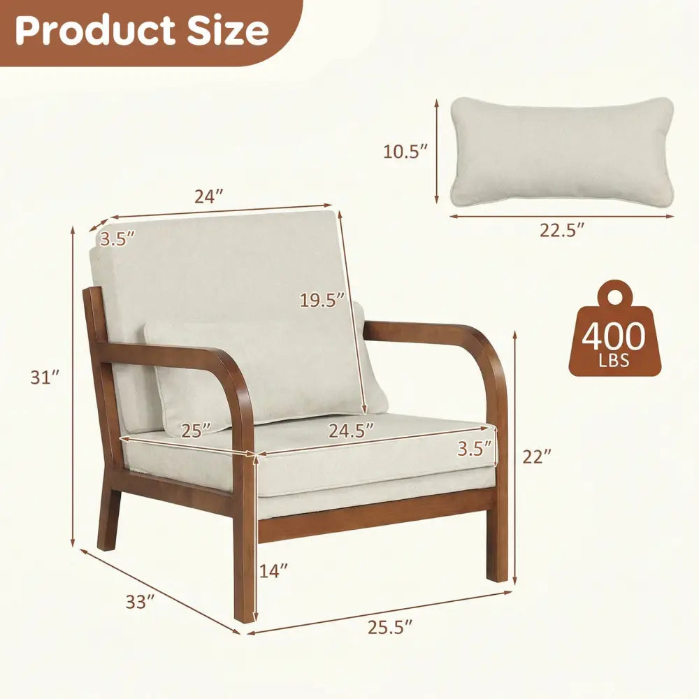 Modern Accent Chair Faux Leather Linen Fabric Upholstered Armchair-White - White - Accent Chairs