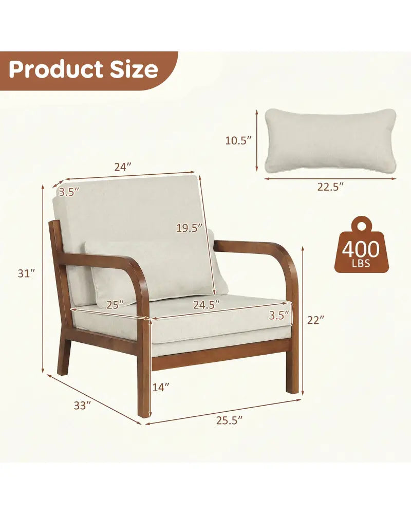 Modern Accent Chair Faux Leather Linen Fabric Upholstered Armchair-White - White - Accent Chairs