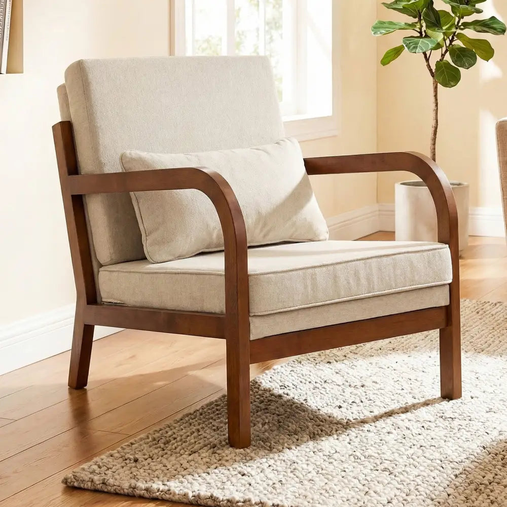 Modern Accent Chair Faux Leather Linen Fabric Upholstered Armchair-White - White - Accent Chairs