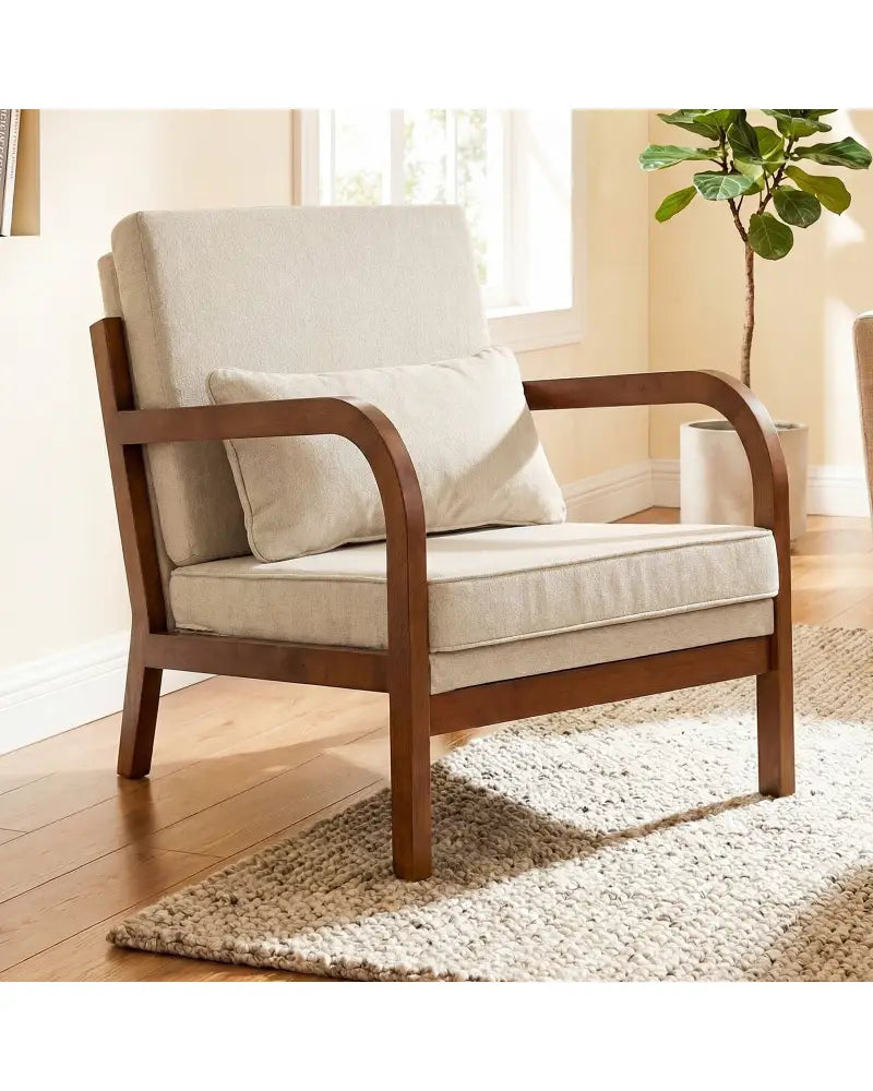 Modern Accent Chair Faux Leather Linen Fabric Upholstered Armchair-White - White - Accent Chairs
