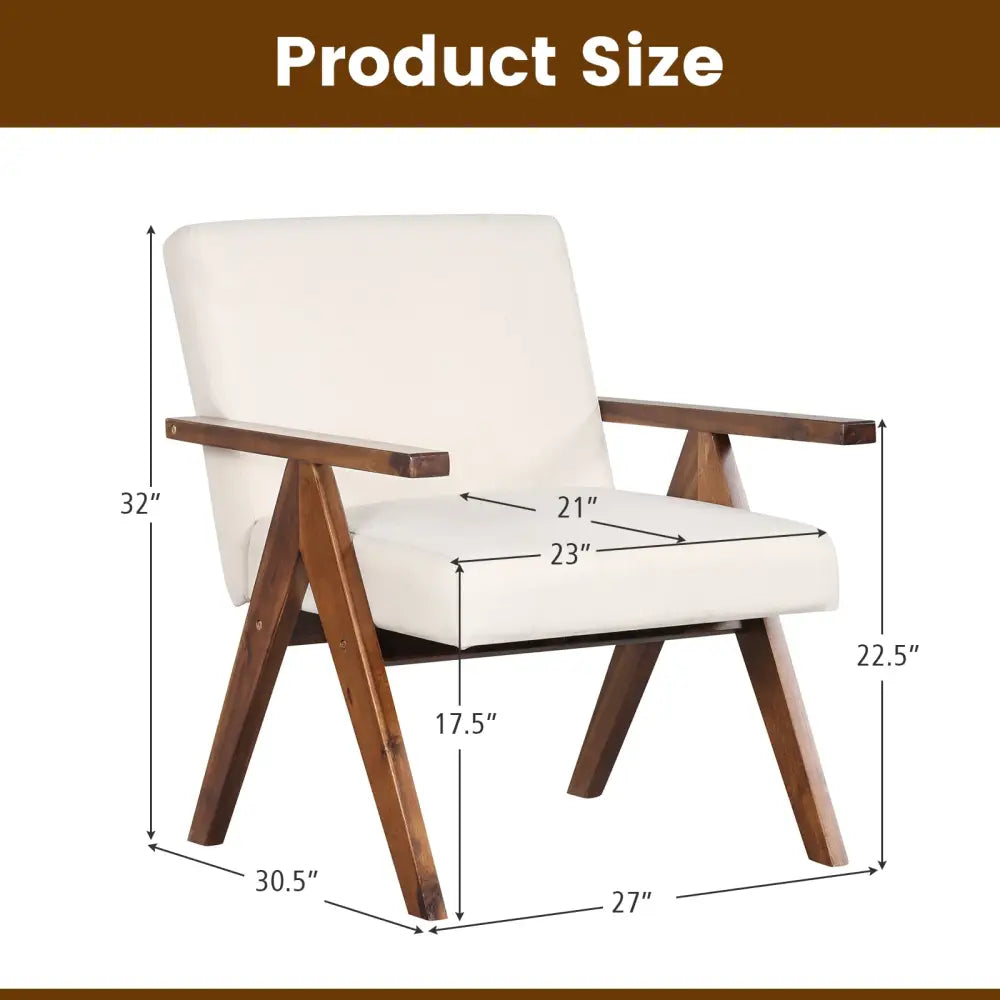 Modern Accent Chair Linen Fabric Armchair with Solid Acacia Wood Frame-Beige - Beige - Accent Chairs