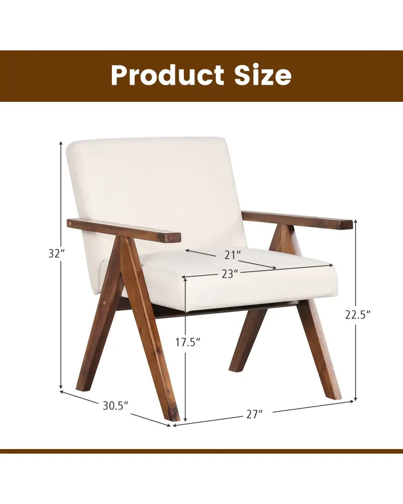 Modern Accent Chair Linen Fabric Armchair with Solid Acacia Wood Frame-Beige - Beige - Accent Chairs