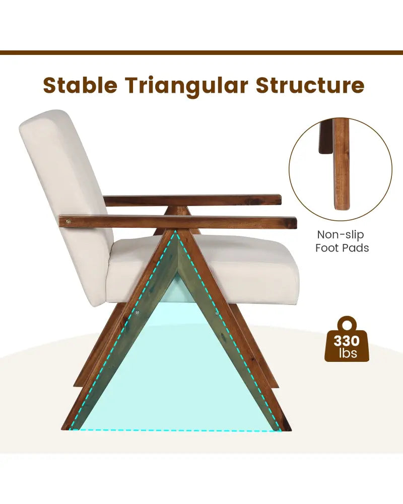 Modern Accent Chair Linen Fabric Armchair with Solid Acacia Wood Frame-Beige - Beige - Accent Chairs