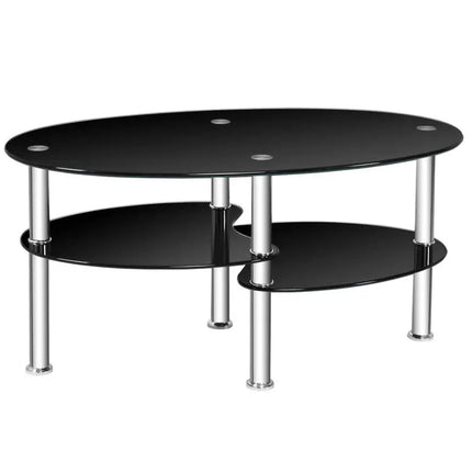 Modern Accent Chair & Tempered Glass Oval Side Coffee Table Set - Living Room