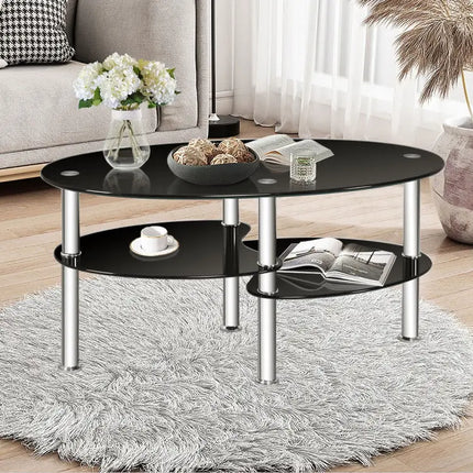 Modern Accent Chair & Tempered Glass Oval Side Coffee Table Set - Living Room