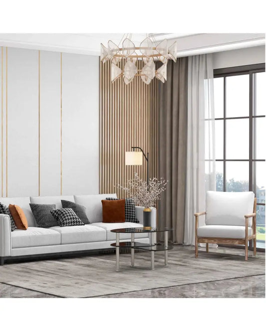Modern Accent Chair & Tempered Glass Oval Side Coffee Table Set - Living Room
