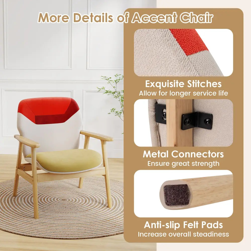 Modern Accent Chair Upholstered Side Armchair with Spacious Backrest - Accent Chairs
