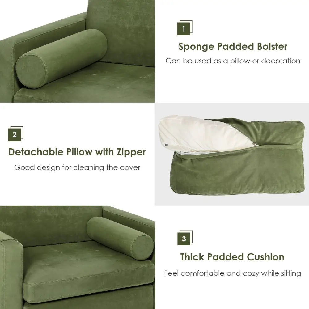 Modern Accent Chair with Bolster and Side Storage Pocket-Army Green - Army Green - Accent Chairs