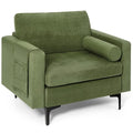 Modern Accent Chair with Bolster and Side Storage Pocket-Army Green - Army Green - Accent Chairs