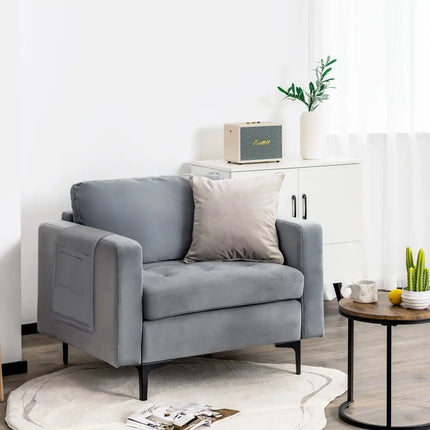 Modern Accent Chair with Bolster and Side Storage Pocket-Gray - Gray - Living Room