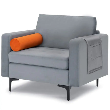 Modern Accent Chair with Bolster and Side Storage Pocket-Gray - Gray - Living Room