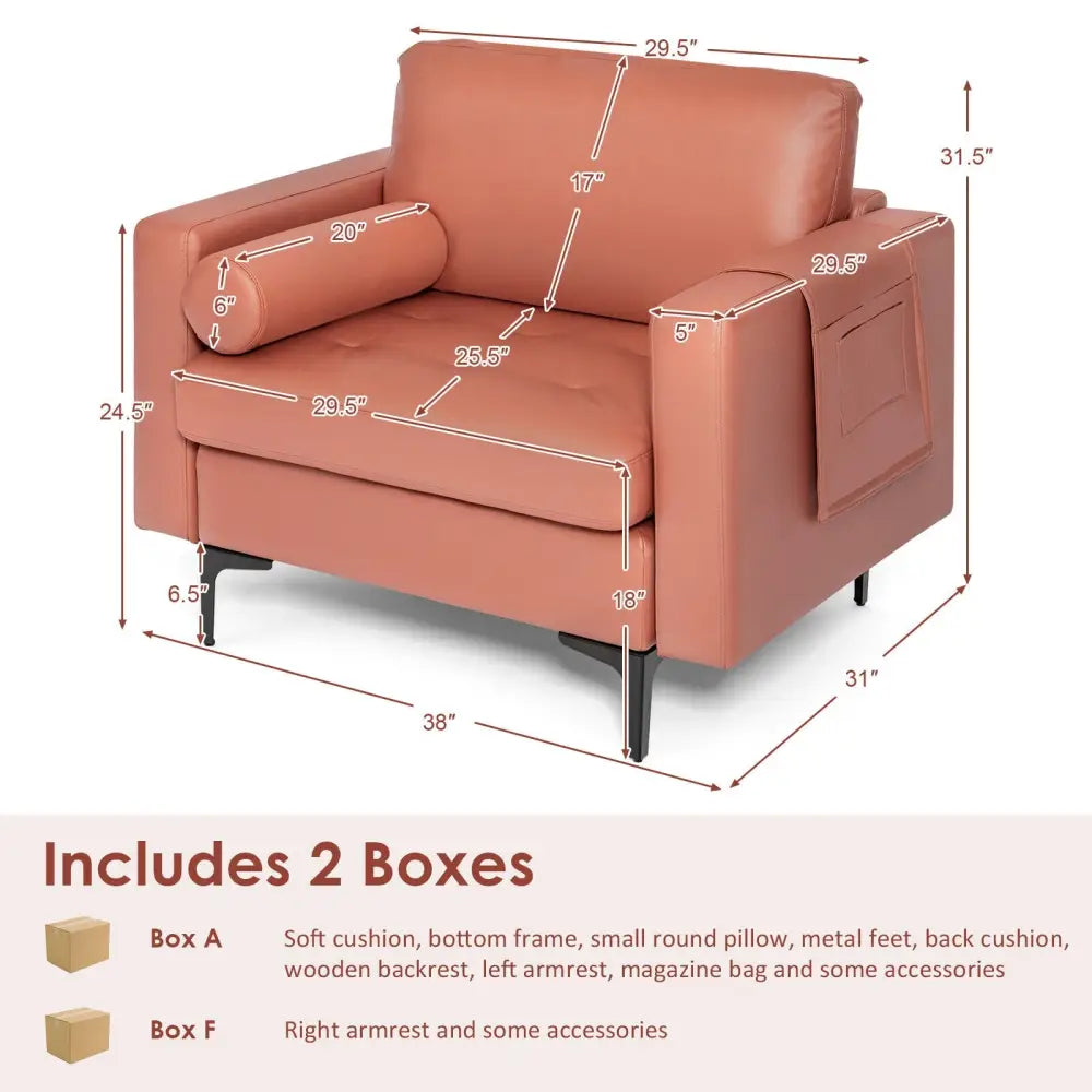 Modern Accent Chair with Bolster and Side Storage Pocket-Pink - Pink - Accent Chairs