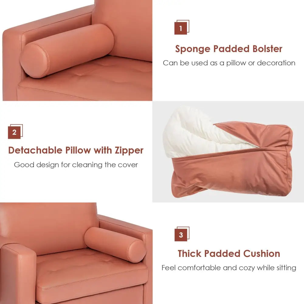 Modern Accent Chair with Bolster and Side Storage Pocket-Pink - Pink - Accent Chairs