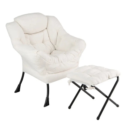 Modern Accent Chair with Folding Footrest and Head Pillow-Beige - Beige - Accent Chairs