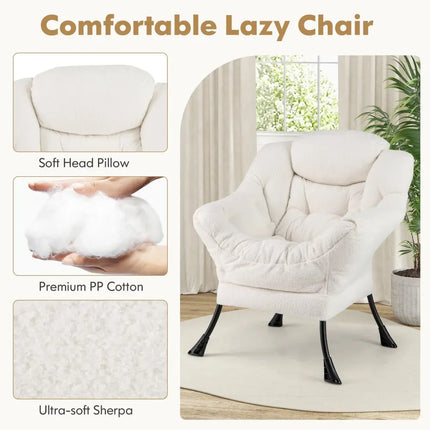 Modern Accent Chair with Folding Footrest and Head Pillow-Beige - Beige - Accent Chairs