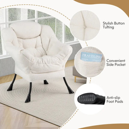 Modern Accent Chair with Folding Footrest and Head Pillow-Beige - Beige - Accent Chairs