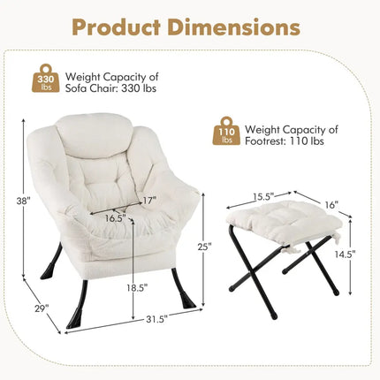 Modern Accent Chair with Folding Footrest and Head Pillow-Beige - Beige - Accent Chairs