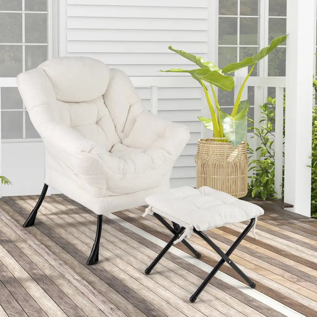 Modern Accent Chair with Folding Footrest and Head Pillow-Beige - Beige - Accent Chairs