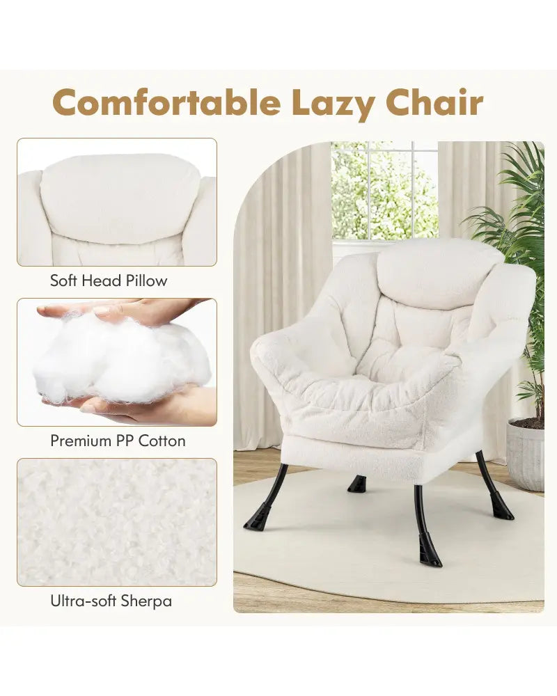 Modern Accent Chair with Folding Footrest and Head Pillow-Beige - Beige - Accent Chairs